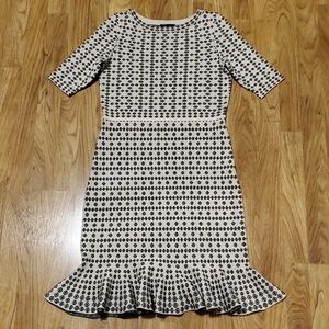 Just...Taylor Black and Ivory Geometric Midi Knit Sweater Dress Womens Size S
